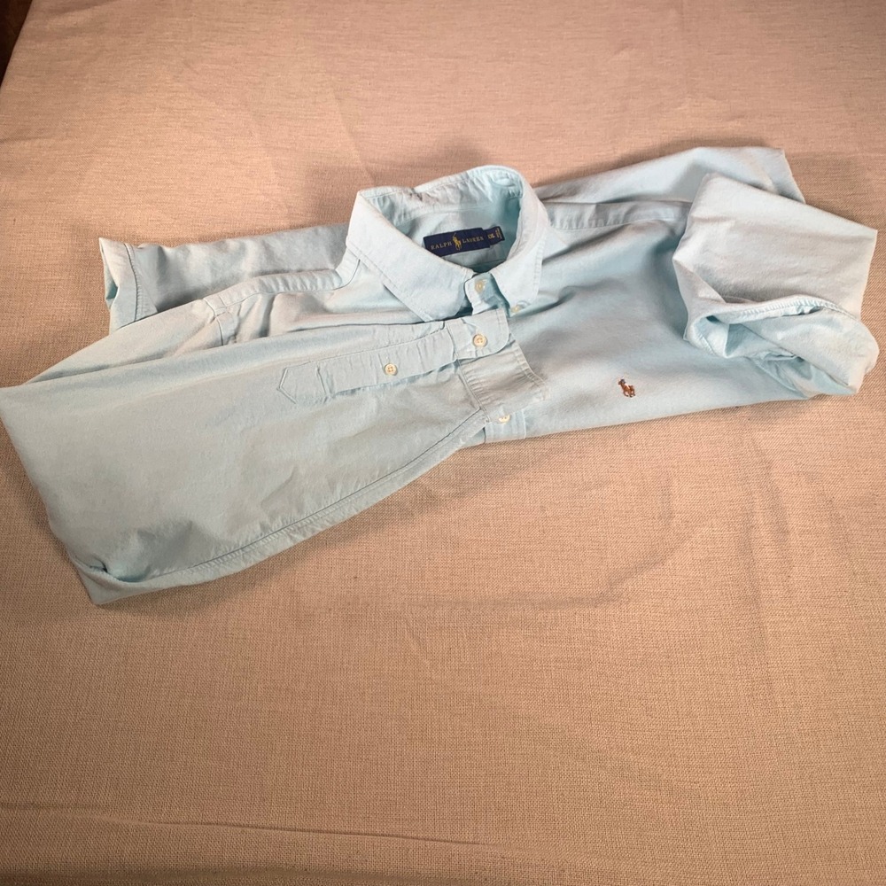 Ralph Lauren Mens XXL Light Blue Cotton Oxford Button Down‎ Shirt Long Sleeve